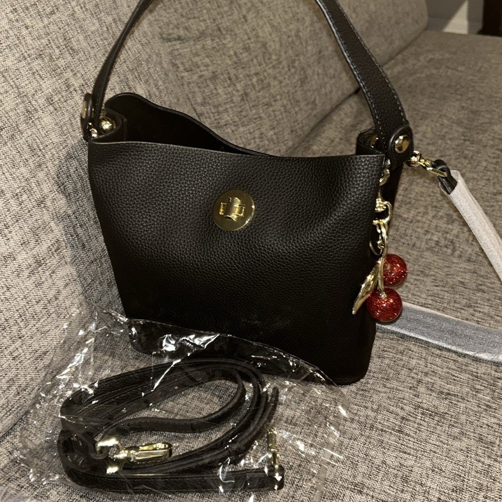 Chic Black Crossbody Bag with Gold Accents